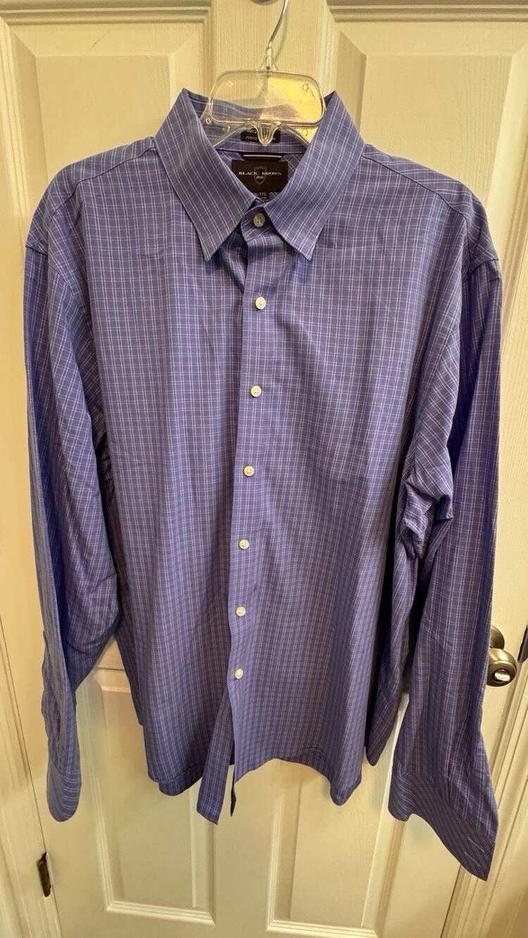 Black Brown 1826 Button Shirt Mens XXL Purple White Check 100% Cotton